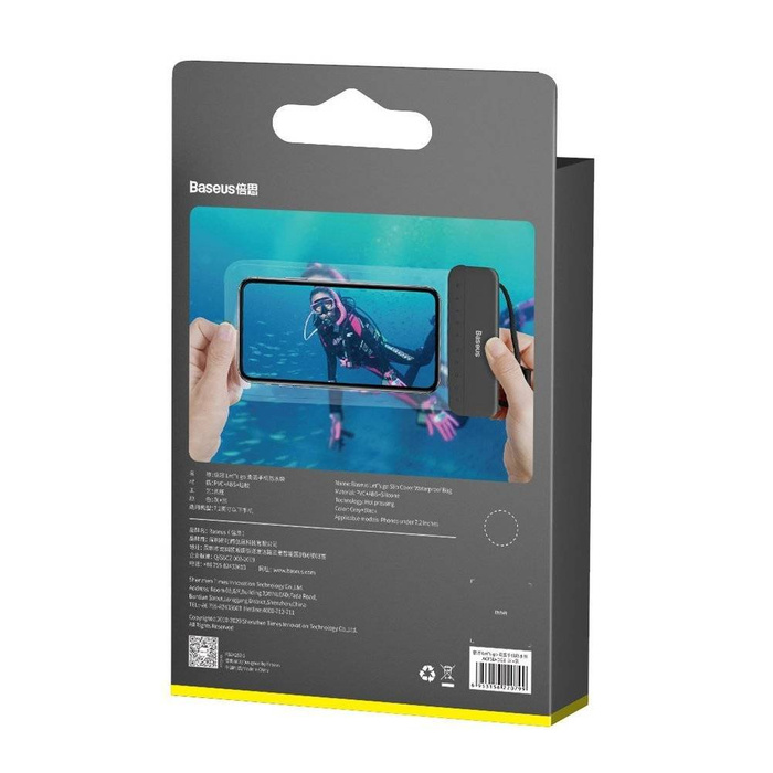 Funda de teléfono con cubierta impermeable universal Baseus (máx. 7.2``) para piscina junto al agua IPX8 negro (ACFSD-DG1)